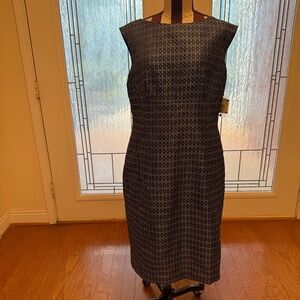 ANNE KLEIN Pleiades Blue Jacquard Sheath Dress 14 NWT Cocktail Career Cap Sleeve